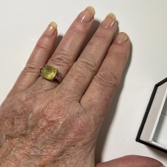 Peridot and pink tourmaline ring set in 14k white gold - Picture 5 of 6